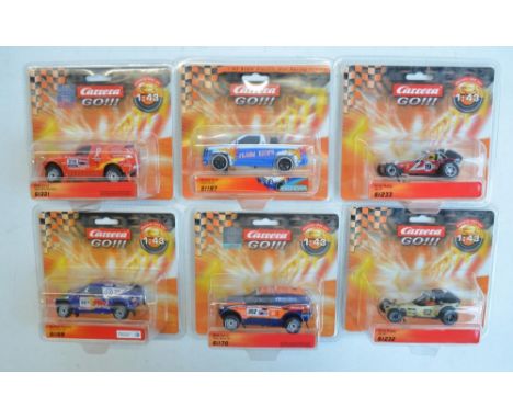 Six as new/factory sealed 1/43 scale racing slot car models from Carrera to include 61187 Flame Rider Pick-up Truck, 61169 VW