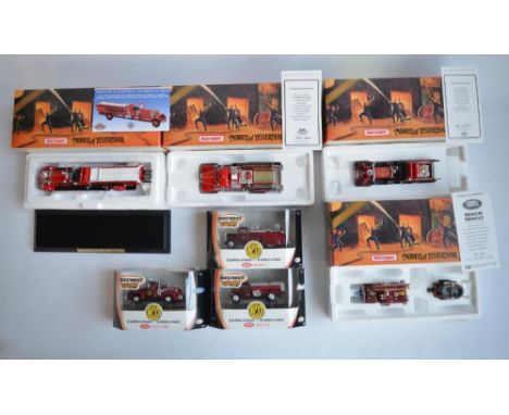 Four boxed Matchbox Models Of Yesteryear diecast Fire Engine Series models, all large engines/sets to include YSFE01 1930 Ahr