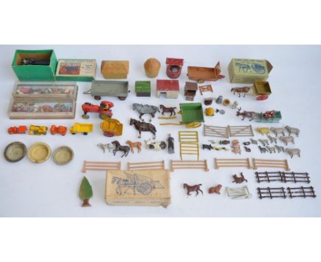 Collection of vintage cast metal farm and other models to include Britain's figures, animals, boxed Fordson Major Tractor, Fa