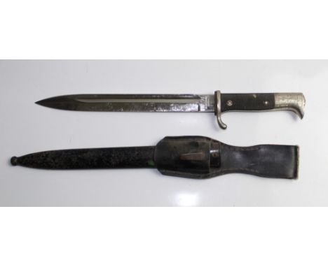 WWII German K-98 dress bayonet with leather frog. Gustav Klemme Herford stamped on ricasso