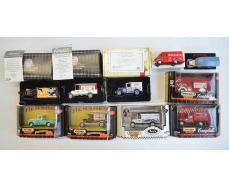 Ten Matchbox Collectibles diecast American vehicle models to include Hershey's Platinum Edition 92545 and 92175 Campbell's So