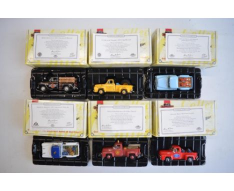 Six Matchbox Collectibles classic American pick-up trucks, YIS01-M to 06M to include Harley Davidson 1955 Chevrolet. Please n