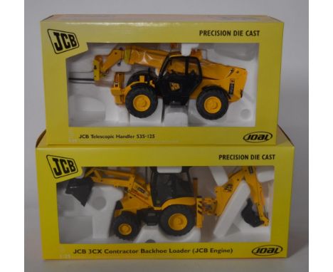 Two boxed Joal 1/25 scale diecast JCB models to include a 3CX Backhoe Loader (Ref 189, model mint, box still factory sealed) 