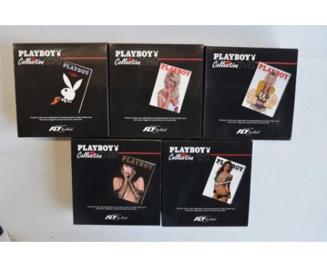 Five as new Fly Car Models Playboy Collection 1/32 scale slot cars to include 01, 02, 04, 05 and 11 