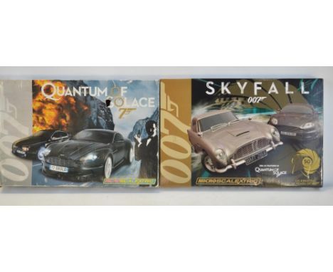 Two Micro Scalextric 1/64 scale James Bond racing slot car sets to include Skyfall (unused/factory sealed, box good overall c