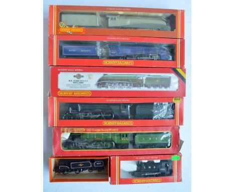 Seven OO gauge electric steam train models from Hornby to include R099 LNER Class A4 "Silver Fox", (reluctant runner but othe