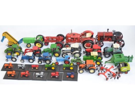 Collection of previously displayed tractor and farming machinery models, diecast and plastic, various scales and manufacturer