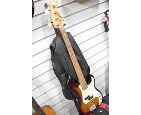 A LEGEND 4 String Bass Guitar Fender Look alike. Perfect entry level bass in sunburst. Very tidy due to minimal use. Comes wi