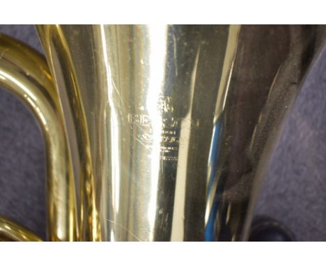 A brass Besson Sovereign tuba by Boosey &amp; Hawkes, in fitted Besson case , height approx. 102cm, with two mouthpieces
Valv