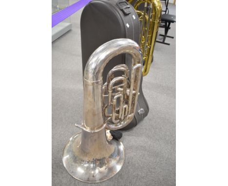A silver plated Besson 700 series tuba by Boosey &amp; Hawkes, in fitted Besson case , height approx. 90cm, with two mouthpie
