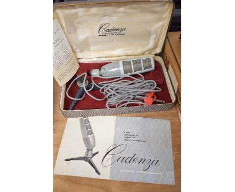 A vintage Cadenza ribbon microphone , probably 1960s, in original case, with accompanying literature