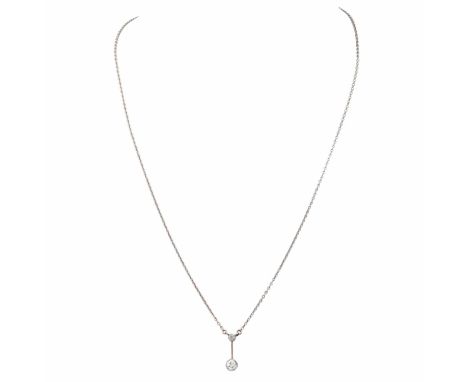   Art Déco Kette und Anhänger mit Altschliffdiamant  von ca. 0,3 ct, ca. LGW-GW (J-K)/VS-SI, Kette WG 14K, L: ca. 44 cm, Anhä