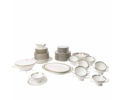  ROSENTHAL Speiseservice f. 12 Personen 'Form 2000 Gala blau', 20. Jhd..  12 Suppentassen (1x mit Riss)/U-Tassen, 12 Suppent