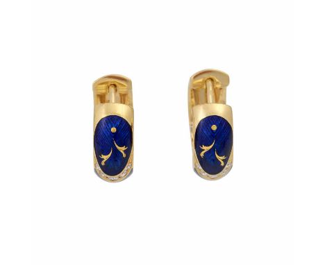   FABERGÉ by VICTOR MAYER Klappcreolen,  lim. Edition 119/1000, mit Brillanten, zus. ca. 0,14 ct, sehr gute Qualität und blau