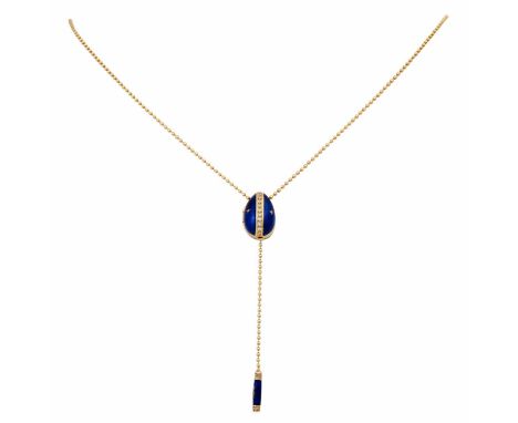  FABERGÉ by VICTOR MAYER Collier mit Ei-Anhänger,  lim. Edition 60/1000, Diamanten, zus. ca. 0,19 ct, und blaues Email, GG 1