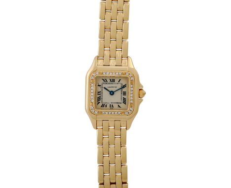   CARTIER Vintage Panthere, Ref. 128000M. Damenuhr.  Gold 18K, Lünette mit Diamanten. Quarz-Werk. Guter Zustand, leichte Gebr