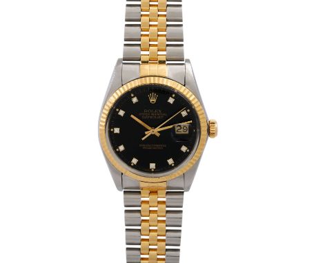   ROLEX Vintage Datejust, Ref. 16013. Armbanduhr.  Edelstahl/Gold 18K. Zifferblatt mit Diamanten. Automatic-Werk, Kaliber 303