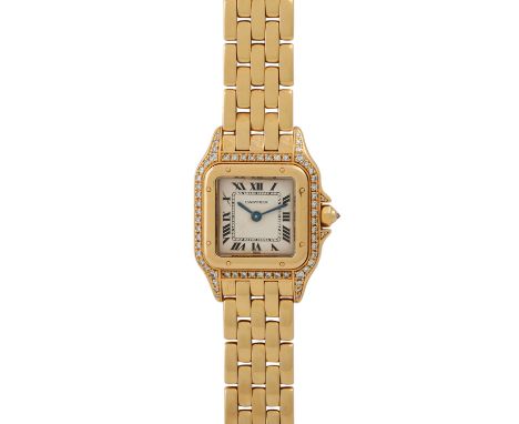   CARTIER Vintage Panthere, Ref. 1280.2. Damenuhr.  Gold 18K, Lünette und Anstöße mit Diamanten. Quarz-Werk. Deutliche Gebrau