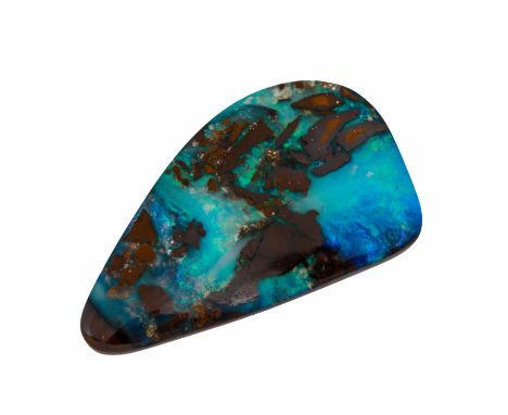   Boulderopal in Tropfenform 19,4 ct,  aus der Atilla Pereghy Mine in Queensland/Australien, 29,5x18 mm, in hellblau-blau-tür