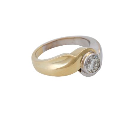   Ring mit Brillant von 1,002 ct,  WEISS (H)/IF, KP: umger. ca. 13.000 € (1993), GG/WG 14K, 13,2 gr, RW: 59, spätes 20. Jh., 