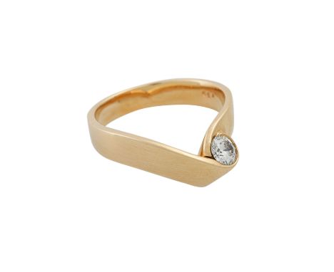   Designer Solitärring mit Brillant von ca. 0,35 ct (punziert)  ca. WEISS-LGW (H-I)/P1, GG 14K, 6,2 g, 20./21. Jh., Tragespur