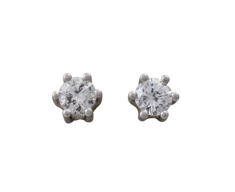   Paar Ohrstecker mit Brillanten zus. ca. 0,40 ct,  ca. GW-GET (K-M)/P2-P3, WG 14K, 20./21. Jahrhundert, minimale Tragespuren