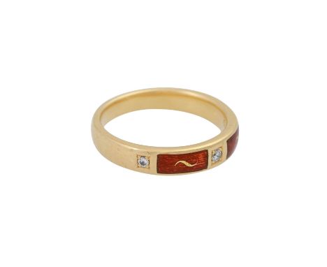   FABERGÉ by VICTOR MAYER Ring, lim. Edition 22/1000,  mit 3 kl. Brillanten, zus. ca. 0,07 ct, sehr gute Qualität, und rotes 