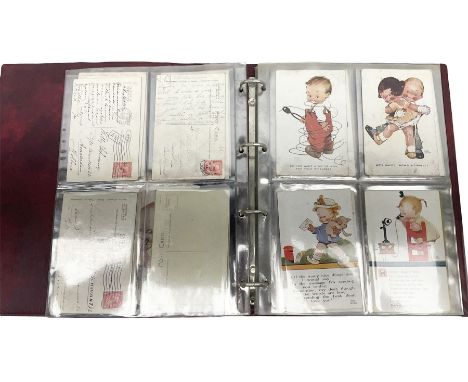 Mabel Lucy Atwell postcards including 'wish I could fly to you!', 'I fink he sees me', 'do you want a bit of wire for your wi