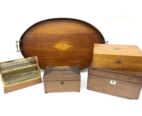 19th century mahogany tea caddy, of sarcophagus form upon four compressed bun feet, together with a 19th century mahogany box
