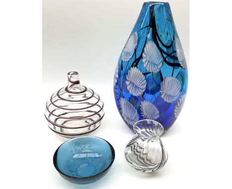 Three pieces of glass: Orrefors, Whitefriars and MuranoLarge blue glass vase of tapered form, together with Orrefors blue gla