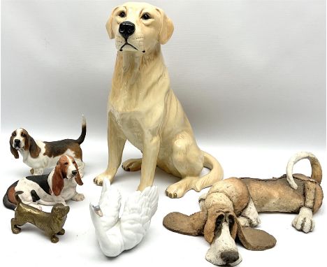 Beswick fireside labrador, model 2314, together with Lladro swan, model 6175, Border fine arts basset hound, model B0016A, Co