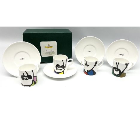 Four limited edition Beatles Yellow Submarine espresso cups and saucers, designed by Paul Smith and made for Thomas Goode, 78
