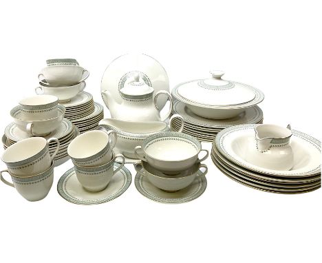 Royal Doulton Berkshire pattern tea and dinner wares, including teapot, milk jug, six cups and saucers, eight dinner plates, 