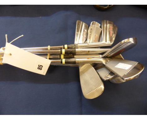 Set of vintage MacGregor "Tommy Armour" silver Scot golf irons, owned by former Ryder cup player (1975) Norman Wood, right ha