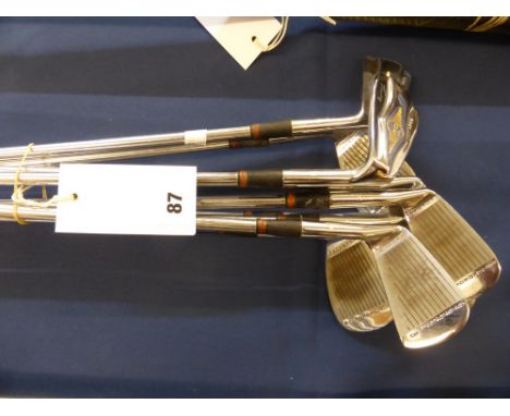 Set of vintage MacGregor "DX Tourney RDX1" golf club irons owned by former Ryder cup player (1975) Norman Wood, right handed,