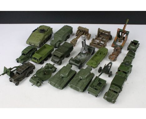 21 Military diecast &amp; plastic models circa Mid 20th C, includes Lone Star Large Mobile Fighting Unit, Dinky 677 Armoured 