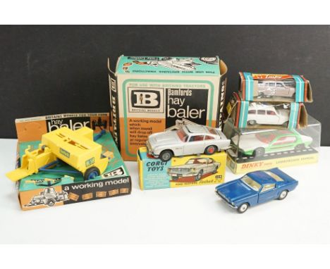 Five boxed diecast models to include Britains 9563 Hay Baler (complete with accessories, tatty box), Dinky 189 Lamborghini Ma