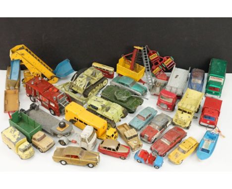 Around 28 Mid 20th C play worn diecast models &amp; accessories to include Dinky, Corgi and Budgie featuring Corgi Ghia Fiat 