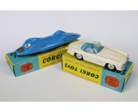 Two boxed Corgi diecast models to include 153 Proteus-Campbell Bluebird Record Car in blue with decals and Corgi Model Club l