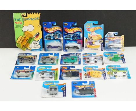 17 Carded Mattel Hot Wheels diecast models to include many TV related examples featuring 5 x Batman variants, The Simpsons Ho