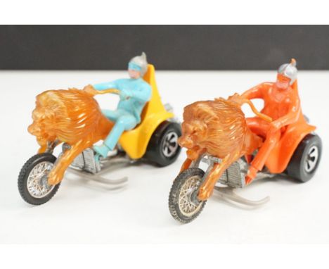 Two Mattel Hot Wheels Rrrumblers Centurion model variants to include orange seat with orange rider (vg condition) and silver 