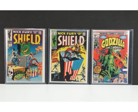 Comics - Marvel Godzilla King of the Monsters #1 comic US version, vg condition, plus 2 x Marvel Nick Fury Agent of SHIELD co