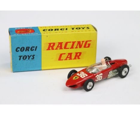 Boxed Corgi 154 Racing Car Ferrari F1 diecast model in red with driver, race number 36, showing some decal wear otherwise ex