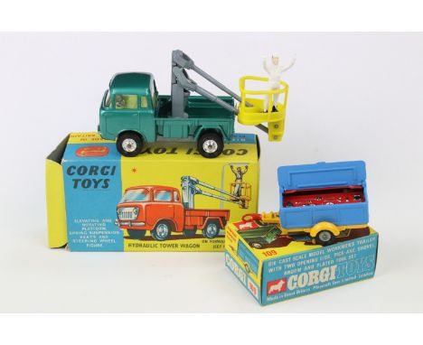 Two boxed Corgi diecast models to include 478 Hydraulic Tower Wagon on forward control Jeep FC-150 in metallic green, pale ye