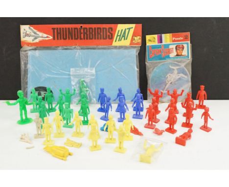 Gerry Anderson - Around 40 x plastic Tom Smith &amp; Kellogg's Thunderbirds figures, various colours, an original unopened ba