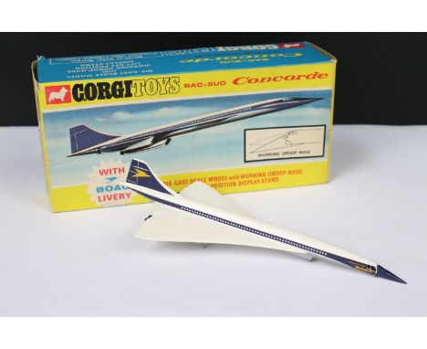 Boxed Corgi 650 BAC-SUD Concorde in BOAC livery diecast model, with inner box packaging, diecast and box ex