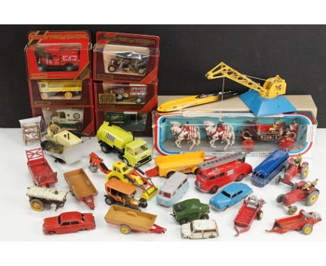 18 Mid 20th C play worn diecast models to include Dinky Ford Sedan, Dinky Studebaker, Dinky Blaw Knox Bulldozer etc plus 6 x 