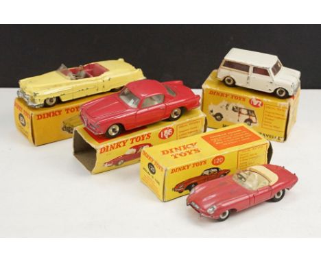 Four boxed Dinky diecast models to include 197 Morris Mini Traveller in white, 165 Alfa Romeo 1900 Super Sprint in red, 131 C