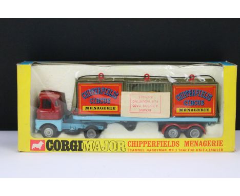 Boxed Corgi Major 1139 Chipperfields Circus Menagerie Scammel Handyman mk3 Tractor Unit &amp; Trailer diecast model, complete