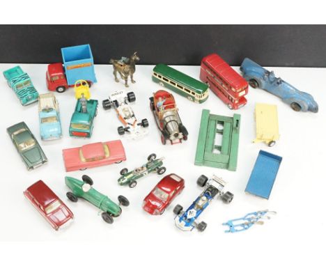 19 Mid 20th C play worn diecast / plastic models to include mainly Corgi examples featuring Chitty Chitty Bang Bang with 1 x 